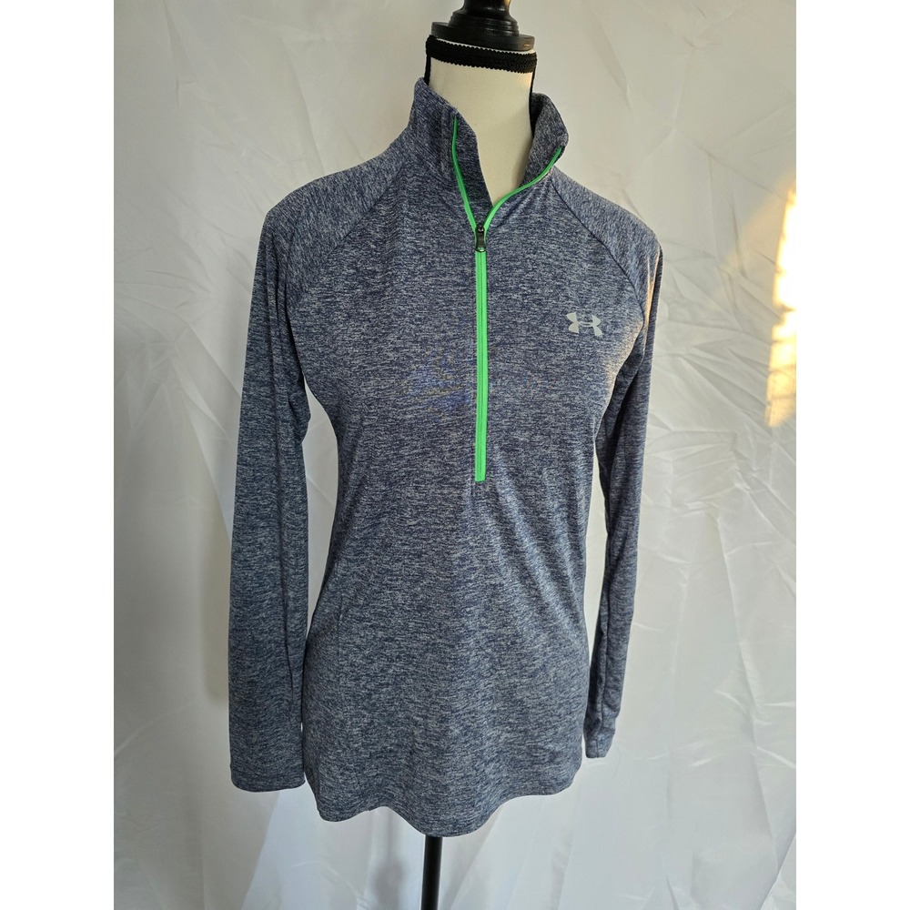 Under Armour HeatGear Women Sm Blue Heathered 1/4 Zip‎ Long Sleeve Athletic Top